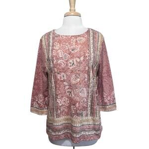 Coldwater Creek Women's L Vintage Pink Whimsi Ikat Tunic Top Fully Lined